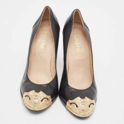 Pre Owned Chanel Black Leather Studded CC Star Pumps Size 39.5