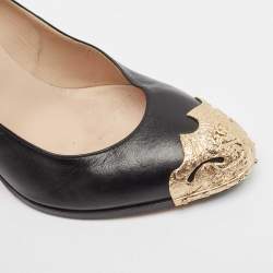 Pre Owned Chanel Black Leather Studded CC Star Pumps Size 39.5
