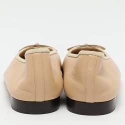 Chanel Beige/Black Leather CC Cap Toe Ballet Flats Size 41.5