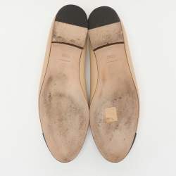 Chanel Beige/Black Leather CC Cap Toe Ballet Flats Size 41.5