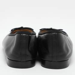 Pre Owned Chanel Black Patent and Leather CC Cap Toe Bow Ballet Flats Size 42