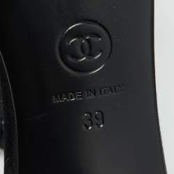 Pre Owned حذاء كعب عالي شانيل ماري جين مقدمة منفصلة سير حرف تي جلد /جلد لامع أسود سير حرف تي مقاس 37