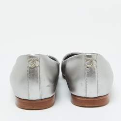 Chanel Grey/Gold Leather CC Cap Toe Ballet Flats Size 35