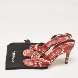 Chanel Red/White  Canvas Ankle Strap Sandals Size 38