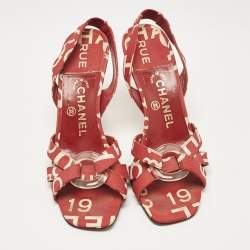 Chanel Red/White  Canvas Ankle Strap Sandals Size 38