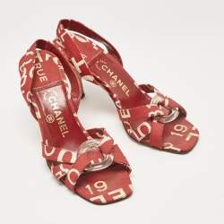 Chanel Red/White  Canvas Ankle Strap Sandals Size 38