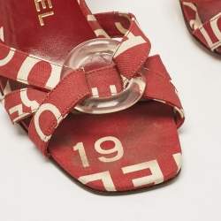 Chanel Red/White  Canvas Ankle Strap Sandals Size 38