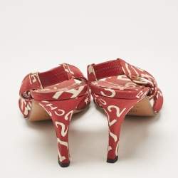 Chanel Red/White  Canvas Ankle Strap Sandals Size 38