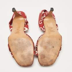 Chanel Red/White  Canvas Ankle Strap Sandals Size 38