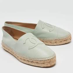 Chanel Green Leather CC Espadrille Flats Size 36