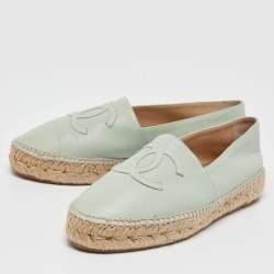 Chanel Green Leather CC Espadrille Flats Size 36