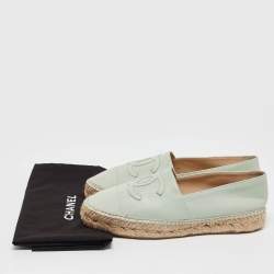 Chanel Green Leather CC Espadrille Flats Size 36