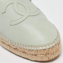 Chanel Green Leather CC Espadrille Flats Size 36