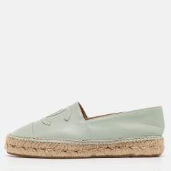 Chanel Green Leather CC Espadrille Flats Size 36