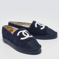 Pre Owned Chanel Navy Blue Terry Cloth CC Espadrille Flats Size 39