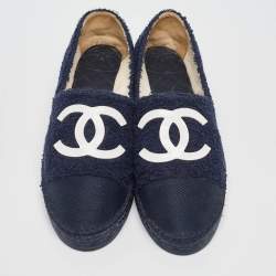 Pre Owned Chanel Navy Blue Terry Cloth CC Espadrille Flats Size 39