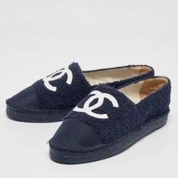 Pre Owned Chanel Navy Blue Terry Cloth CC Espadrille Flats Size 39
