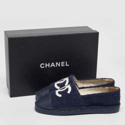 Pre Owned Chanel Navy Blue Terry Cloth CC Espadrille Flats Size 39