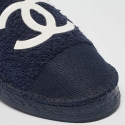 Pre Owned Chanel Navy Blue Terry Cloth CC Espadrille Flats Size 39