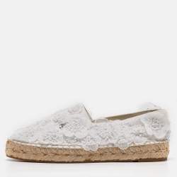 Chanel White Canvas CC Camellia Applique Espadrille Flats Size 36