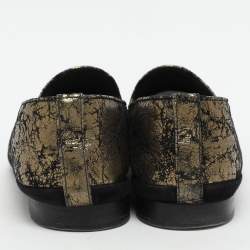 Chanel Gold/Black Printed Suede and Fabric CC Cap Toe Loafers Size 39