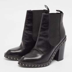 Pre Owned Chanel Black Leather Ankle Length Boots Size 38
