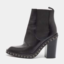 Pre Owned Chanel Black Leather Ankle Length Boots Size 38