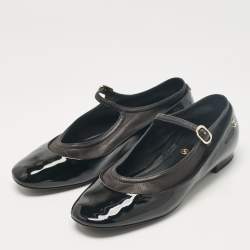 Chanel Black Leather Patent and Leather Ballet Flats Size 37