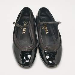 Chanel Black Leather Patent and Leather Ballet Flats Size 37