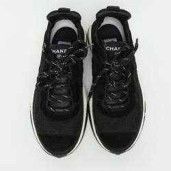 Pre Owned Chanel Black Mesh and Suede CC Low Top Sneakers Size 39