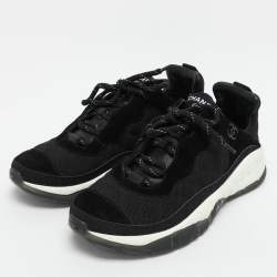 Pre Owned Chanel Black Mesh and Suede CC Low Top Sneakers Size 39