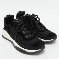 Pre Owned Chanel Black Mesh and Suede CC Low Top Sneakers Size 39