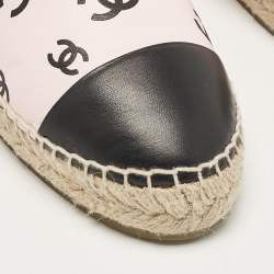 Chanel Pink/Black Leather CC Printed Cap Toe Espadrille Flats Size 41