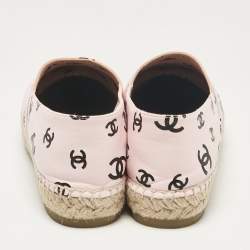 Chanel Pink/Black Leather CC Printed Cap Toe Espadrille Flats Size 41