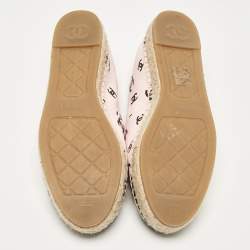 Chanel Pink/Black Leather CC Printed Cap Toe Espadrille Flats Size 41