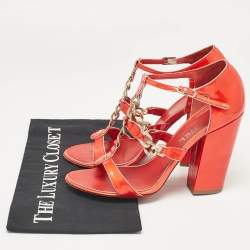 Chanel Red Patent Leather Ankle Strap Sandals Size 40