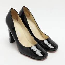 Chanel Black Patent Leather CC Cap Toe Pumps Size 38