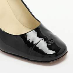 Chanel Black Patent Leather CC Cap Toe Pumps Size 38