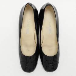 Chanel Black Patent Leather CC Cap Toe Pumps Size 38