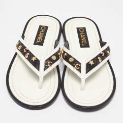 Pre Owned Chanel Black/White Leather Thong Sandals Size 41