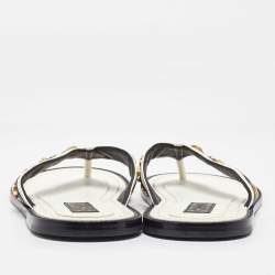 Pre Owned Chanel Black/White Leather Thong Sandals Size 41