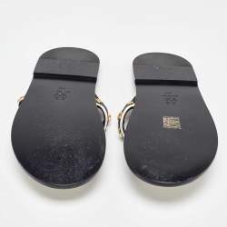 Pre Owned Chanel Black/White Leather Thong Sandals Size 41