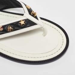 Pre Owned Chanel Black/White Leather Thong Sandals Size 41