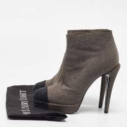 Chanel Grey/Black Glitter Suede Platform Ankle Length Boots Size 39