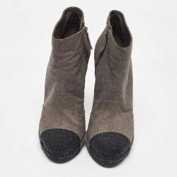 Chanel Grey/Black Glitter Suede Platform Ankle Length Boots Size 39