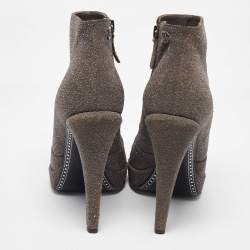 Chanel Grey/Black Glitter Suede Platform Ankle Length Boots Size 39
