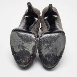 Chanel Grey/Black Glitter Suede Platform Ankle Length Boots Size 39