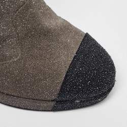 Chanel Grey/Black Glitter Suede Platform Ankle Length Boots Size 39
