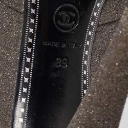 Chanel Grey/Black Glitter Suede Platform Ankle Length Boots Size 39