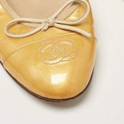 Pre Owned Chanel Yellow Patent Leather CC Bow Ballet Flats Size 39